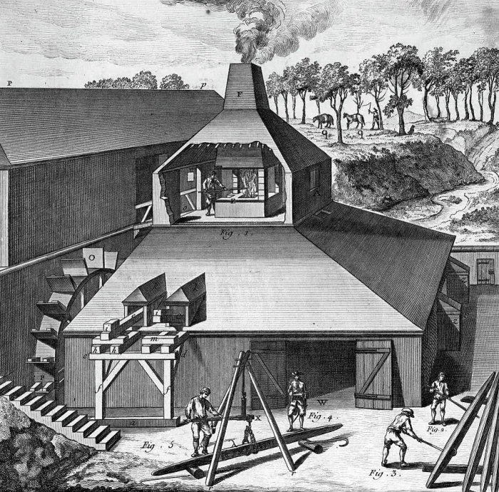 Framed Print : 18Th Century Iron Melting Furnace-Illus Framed Print : 18Th Century Iron Melting Furnace-Illus