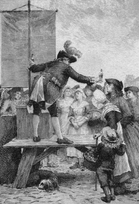 Framed Print : 18th Century Quack Salesman Selling Potions to Citizens Framed Print : 18th Century Quack Salesman Selling Potions to Citizens