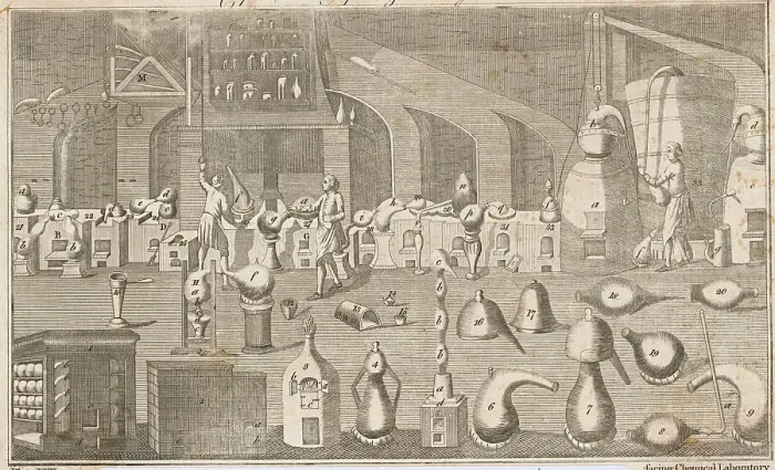 Framed Print : 18th Century Research Laboratory Framed Print : 18th Century Research Laboratory