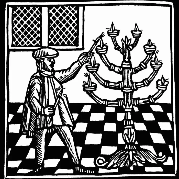 Framed Print : 18th-Century Woodcut of Menorah Lighting Framed Print : 18th-Century Woodcut of Menorah Lighting