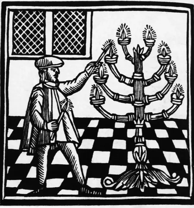 Framed Print : 18th-Century Woodcut of Menorah Lighting Framed Print : 18th-Century Woodcut of Menorah Lighting