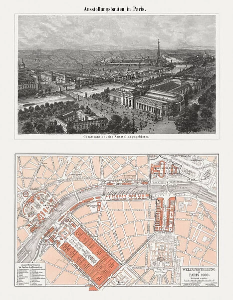 1900 Paris Exposition, France, wood engraving and lithograph, published 1900