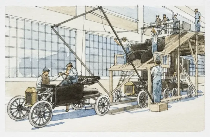 Framed Print : 1913 car assembly line, front view Framed Print : 1913 car assembly line, front view