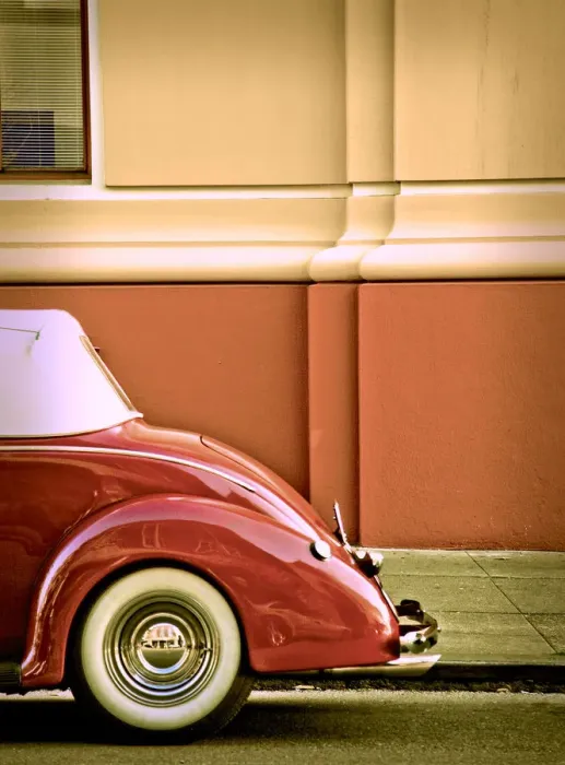 Framed Print : 1940s, YMCA, allston way, automobile, beautiful, coupe, curves, decorative, red Framed Print : 1940s, YMCA, allston way, automobile, beautiful, coupe, curves, decorative, red