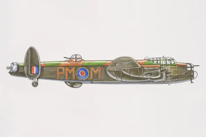 Framed Print : 1941 Avro Lancaster, bomber with dorsal gun turret, blue-white-red RAF logo on side Framed Print : 1941 Avro Lancaster, bomber with dorsal gun turret, blue-white-red RAF logo on side