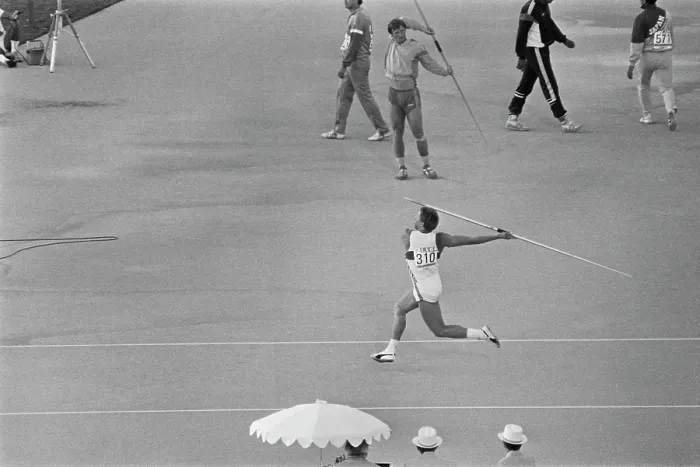 Framed Print : 1984 Summer Olympics - Men's Javelin Final Framed Print : 1984 Summer Olympics - Men's Javelin Final