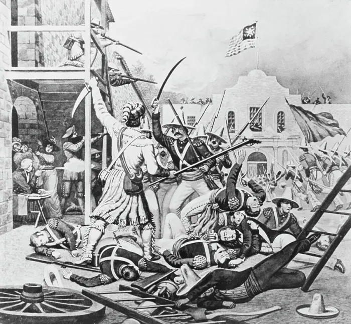 Framed Print : 19th-Century Illustration of the Battle at the Alamo Framed Print : 19th-Century Illustration of the Battle at the Alamo