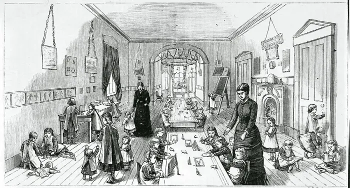 Framed Print : 19th-Century Illustration Depicting a Kindergarten Class Framed Print : 19th-Century Illustration Depicting a Kindergarten Class