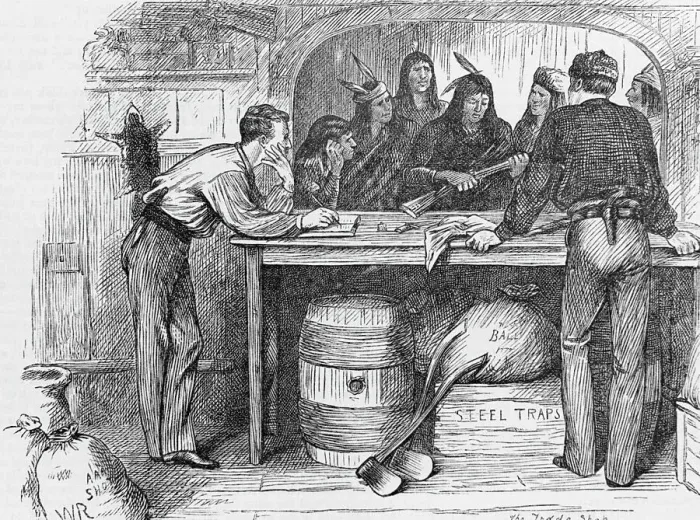 Framed Print : 19th-Century Illustration of Fur Traders at Hudson Bay Trade Shop Framed Print : 19th-Century Illustration of Fur Traders at Hudson Bay Trade Shop