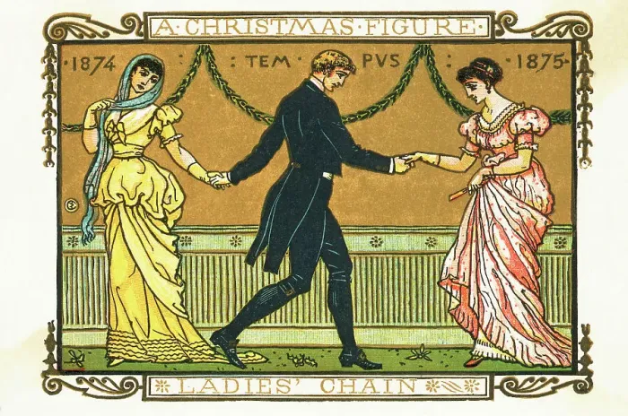 Framed Print : 19th-Century Illustration of a Man Dancing Between Two Women Framed Print : 19th-Century Illustration of a Man Dancing Between Two Women