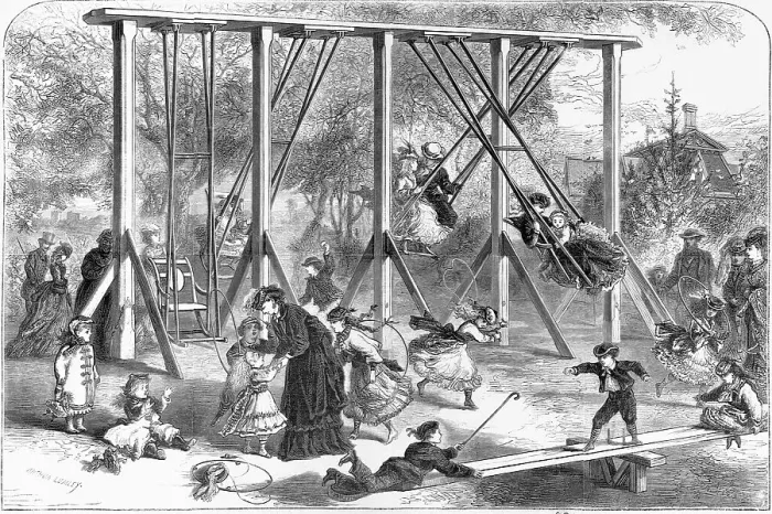 Framed Print : 19th-Century Illustration of a Playground in Central Park Framed Print : 19th-Century Illustration of a Playground in Central Park