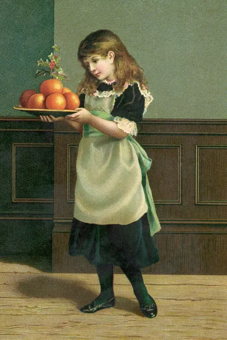 Framed Print : 19th-Century Illustration of a Young Girl Preparing for the Christmas Season Framed Print : 19th-Century Illustration of a Young Girl Preparing for the Christmas Season