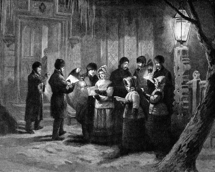 Framed Print : 19th-Century Print of Christmas Carolers Framed Print : 19th-Century Print of Christmas Carolers