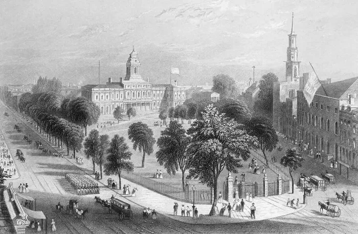 Framed Print : 19th-Century Print of City Hall Park in Lower Manhattan Framed Print : 19th-Century Print of City Hall Park in Lower Manhattan