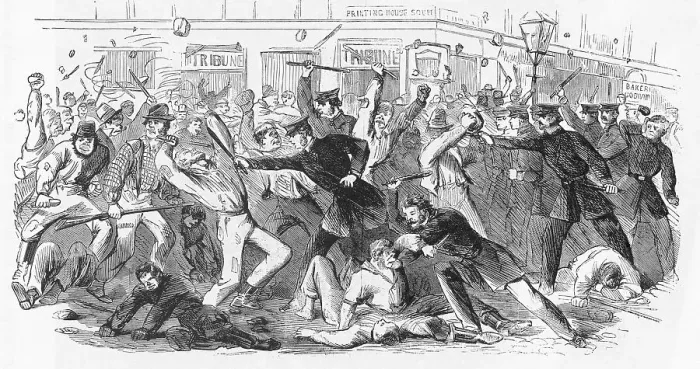 Framed Print : 19th-Century Print of a Draft Rioters Protesting in the Street
