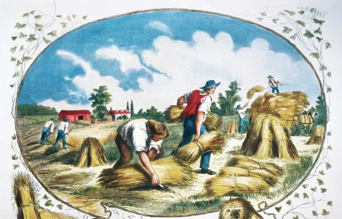 Framed Print : 19th-Century Print of Farmers Harvesting Crops Framed Print : 19th-Century Print of Farmers Harvesting Crops
