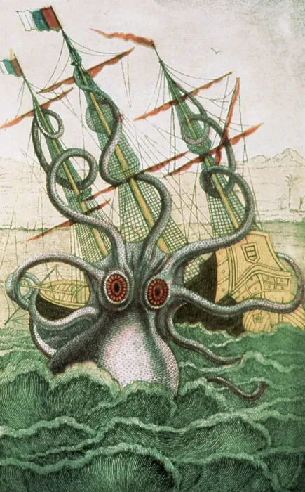 Framed Print : 19th-Century Print of a Giant Octopus Attacking a Galleon Framed Print : 19th-Century Print of a Giant Octopus Attacking a Galleon