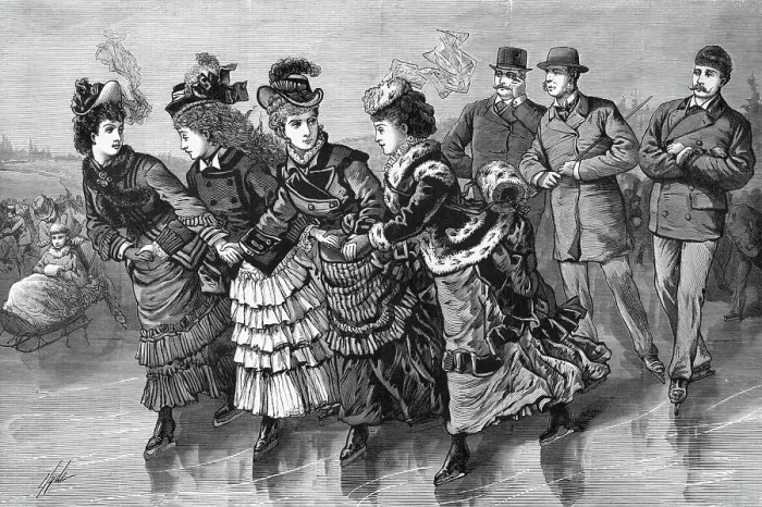 Framed Print : 19th-Century Print of Skaters in Central Park Framed Print : 19th-Century Print of Skaters in Central Park