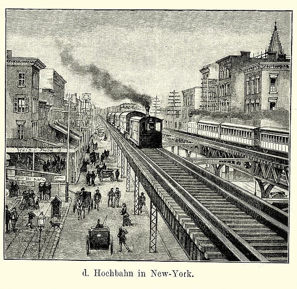 19th Century USA - Elevated train in New York