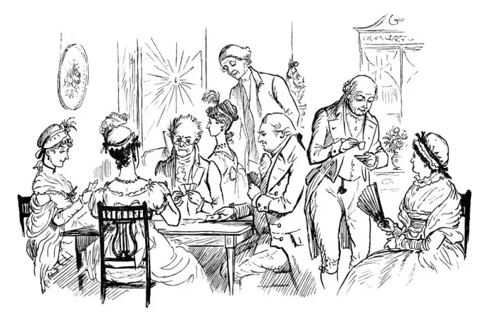 Framed Print : 19th people playing cards and taking tea Framed Print : 19th people playing cards and taking tea