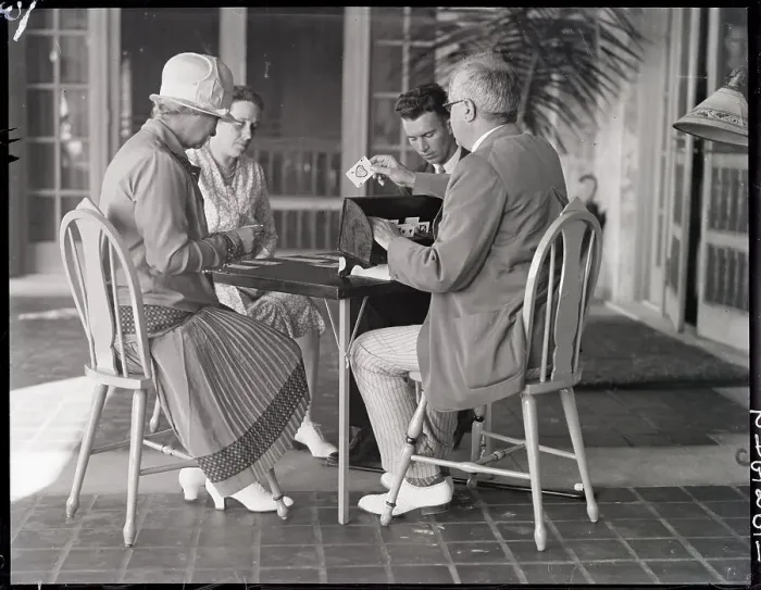 Framed Print : 2 Blind Couples Play Bridge On Porch