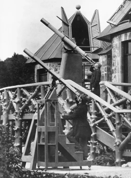 Framed Print : 2 Men Looking Thru Telescopes Outside