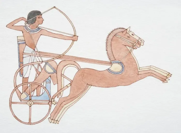 Framed Print : 2000 BC Egyptian horse-drawn chariot, side view
