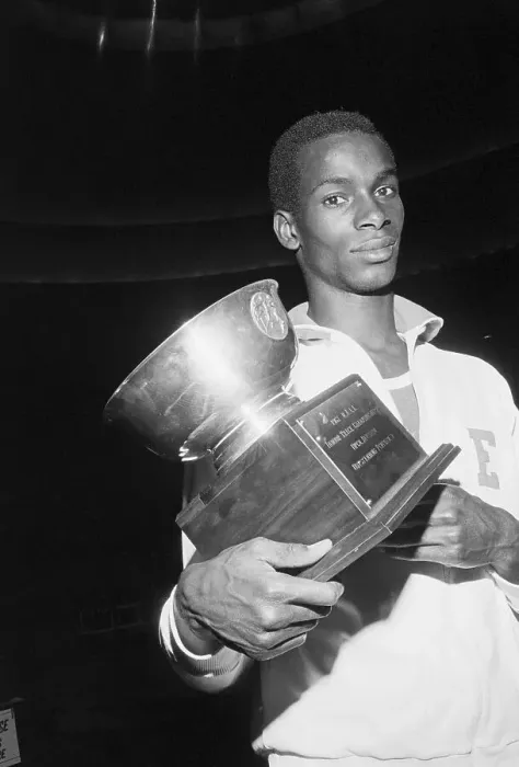 Framed Print : 3 / 4 Of Robert Beamon Holding Trophy Framed Print : 3 / 4 Of Robert Beamon Holding Trophy