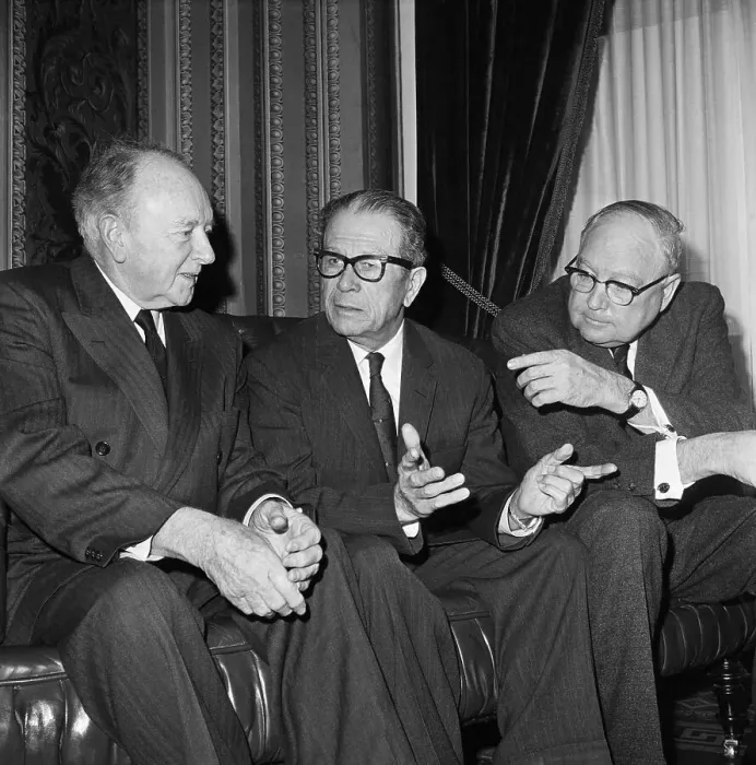Framed Print : 3 Elderly Senators Seated-Talking Framed Print : 3 Elderly Senators Seated-Talking