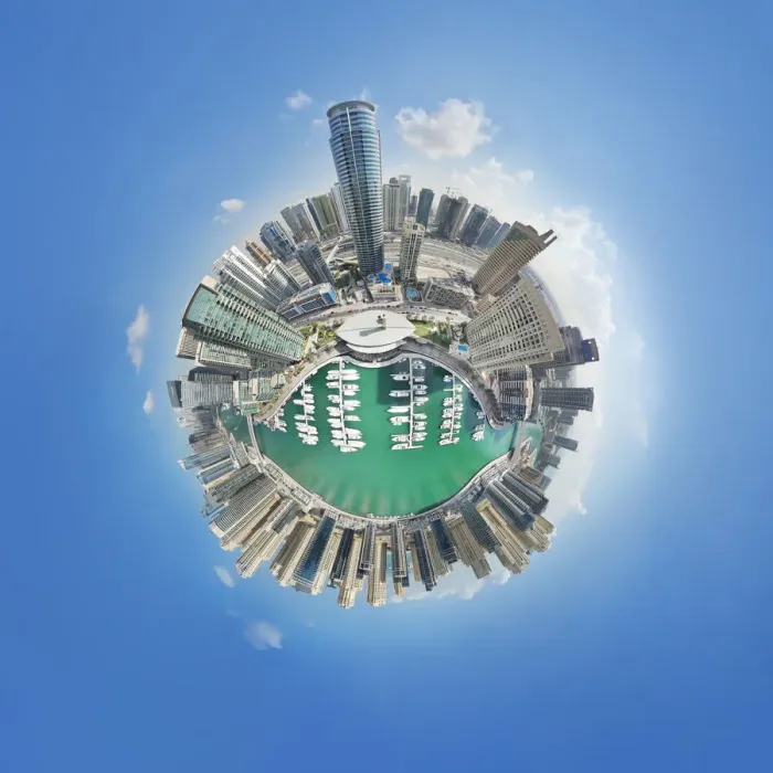 Framed Print : 360A Aerial Little Planet of Dubai Marina Framed Print : 360A Aerial Little Planet of Dubai Marina