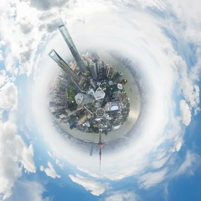 Framed Print : 360A Aerial Little Planet of Modern Shanghais Central Business District Framed Print : 360A Aerial Little Planet of Modern Shanghais Central Business District