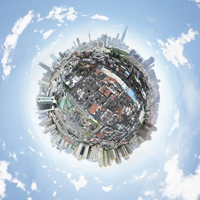 Framed Print : 360A Aerial Little Planet above Shanghai, China Framed Print : 360A Aerial Little Planet above Shanghai, China
