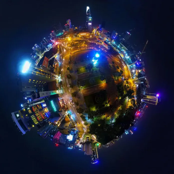 Framed Print : 360A Aerial Night View of Saigons Downtown Framed Print : 360A Aerial Night View of Saigons Downtown