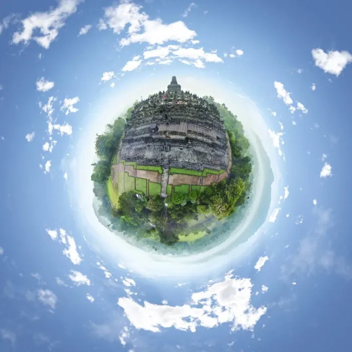 Framed Print : 360A Aerial Panorama of Borobudur Temple, Indonesia