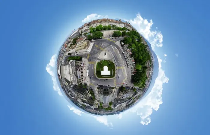 Framed Print : 360A Aerial Panorama of Geneva Framed Print : 360A Aerial Panorama of Geneva