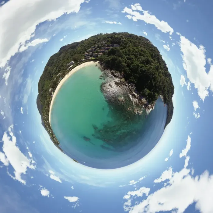 Framed Print : 360A Little Planet above Crystal Clear Water in Karon, Thailand Framed Print : 360A Little Planet above Crystal Clear Water in Karon, Thailand