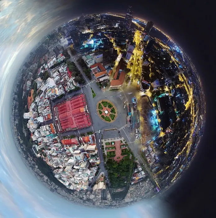 Framed Print : 360A Little Planet of Saigons Day and Night Framed Print : 360A Little Planet of Saigons Day and Night