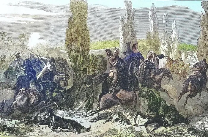 Framed Print : The 3rd Saxon riders regiment in the battle at Buzaney, 27th August, 1870, illustrated war history, German, French war 1870-1871, Germany, France, 3rd Saxon riders regiments in the battle at Buzaney, 27th August, 1870, illustrated war history Framed Print : The 3rd Saxon riders regiment in the battle at Buzaney, 27th August, 1870, illustrated war history, German, French war 1870-1871, Germany, France, 3rd Saxon riders regiments in the battle at Buzaney, 27th August, 1870, illustrated war history