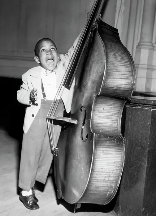Framed Print : 4-Yr-Old Boy Playing Bass