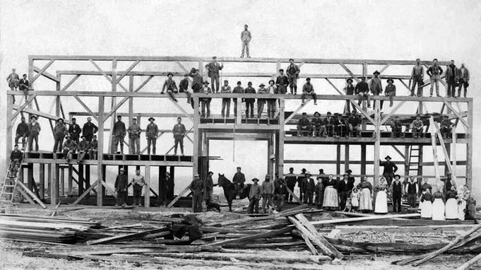 Framed Print : 521, adults, antique, black & white, building, construction, construction site, crowd Framed Print : 521, adults, antique, black & white, building, construction, construction site, crowd