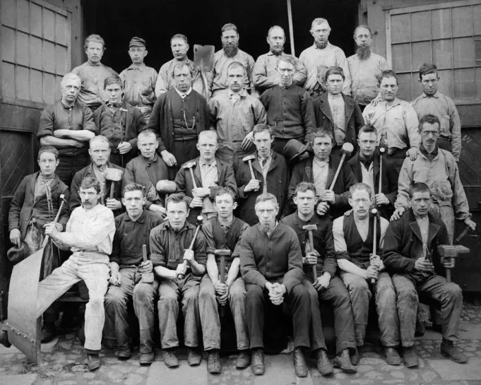 Framed Print : 521, adults, antique, black & white, caucasian, eye contact, group portrait, hammers Framed Print : 521, adults, antique, black & white, caucasian, eye contact, group portrait, hammers
