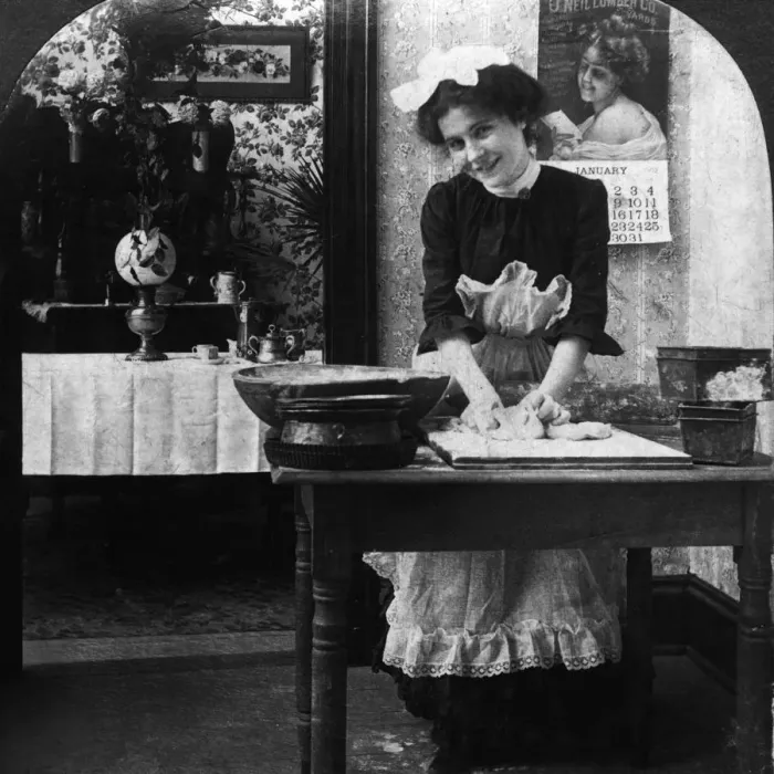 Framed Print : 522, adult, antique, baking, black & white, bread dough, brunette, caucasian, cooking
