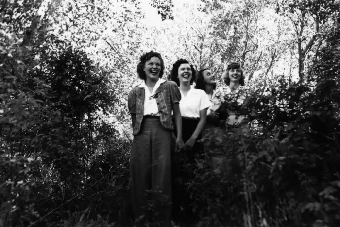 Framed Print : 522, adults, antique, black & white, brunette, caucasian, females, forest, friends Framed Print : 522, adults, antique, black & white, brunette, caucasian, females, forest, friends