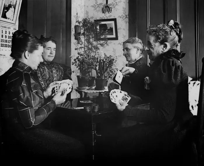 Framed Print : 522, black & white, caucasian, females, game, historical, playing cards, playing