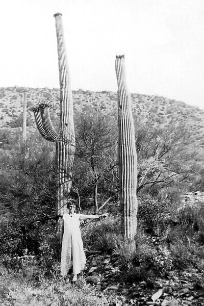 7-9 years, archival, arms outstretched, black & white, c, cactus, caucasian, child