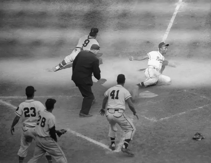Framed Print : Aaron Scoring the Winnng Run Framed Print : Aaron Scoring the Winnng Run