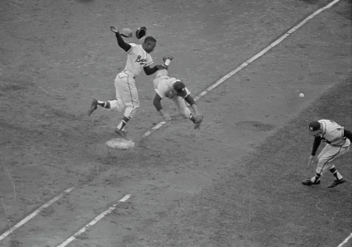 Framed Print : Aaron Stealing Base During World Series Framed Print : Aaron Stealing Base During World Series