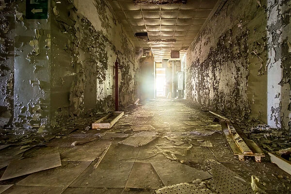 Abandoned corridor in the Chernobyl Exclusion Zone, Pripyat, Ukraine