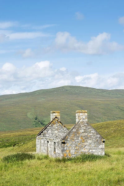 Abandoned and dilapidated cottage from the time of the Highland Clearances, Alltnacaillich, Northern Highlands, Scotland, United Kingdom