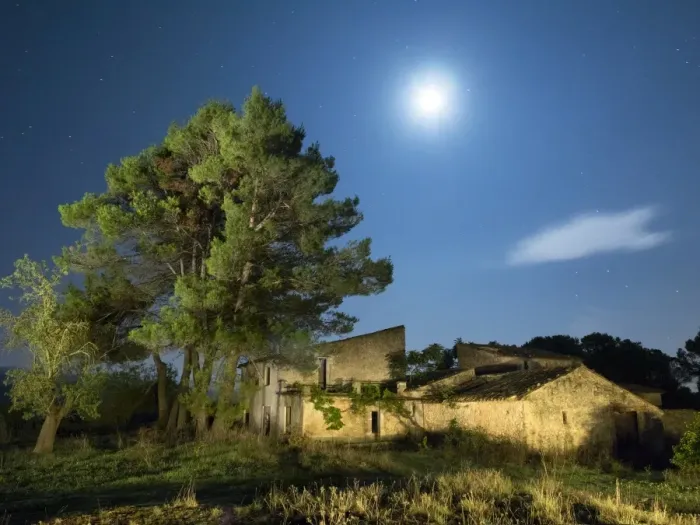 Framed Print : Abandoned farmhouse one night of full moon Framed Print : Abandoned farmhouse one night of full moon